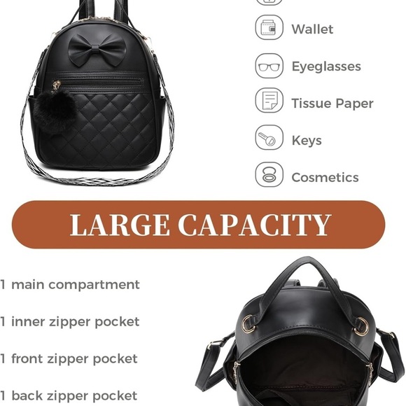 Black Quilted Women's Backpack - Picture 6 of 6